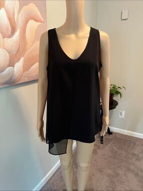 Calvin Klein Jeans Black V-Neck Chiffon-Trim Tank Top